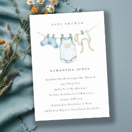 かわいいベビー物干しブルーボーイベビーシャワー招待状 サンキューカード