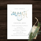 かわいいベビー物干しブルーボーイベビーシャワー招待状 サンキューカード