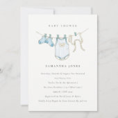 かわいいベビー物干しブルーボーイベビーシャワー招待状 サンキューカード (正面)