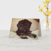 かわいいベビー犬がお母さんを幸せに カード (黄色い花)