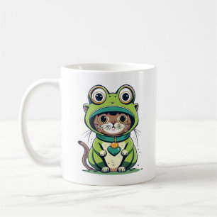 かわいいベビー猫とカエル帽子 コーヒーマグカップ