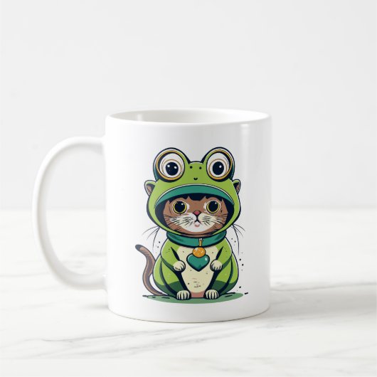 かわいいベビー猫とカエル帽子 コーヒーマグカップ (左)