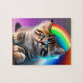 かわいいベビー猫とレインボーとネオン ジグソーパズル (横)