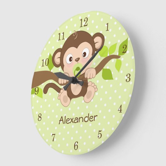 かわいいベビー猿の緑の水玉模様の柱時計 ラージ壁時計 (傾斜)