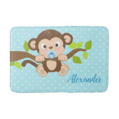 かわいいベビー猿の青の水玉模様 バスマット (正面)