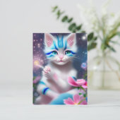 かわいいベビー縞模様のピンクとブルーの猫子猫 ポストカード (スタンド正面)