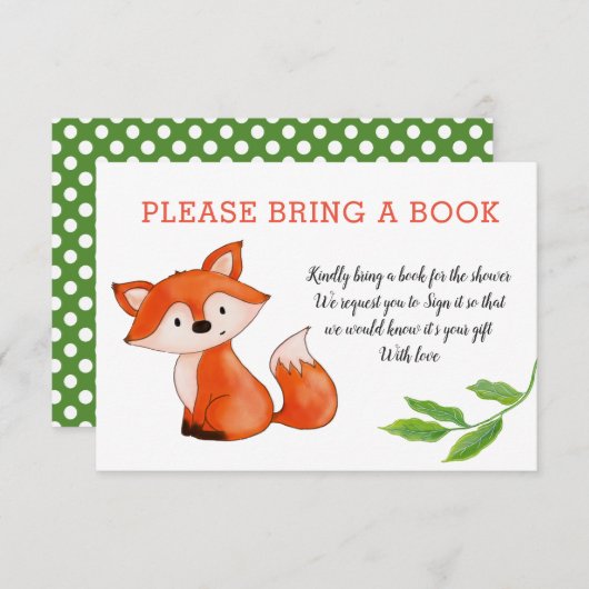 かわいいベビー葉キツネが本を持ってくる |赤ちゃんシャワー 招待状 (正面/裏面)