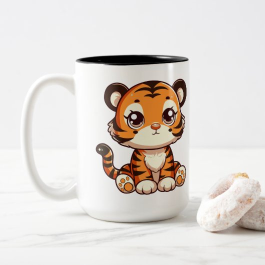 かわいいベビー虎の子座って ツートーンマグカップ (ドーナツ)