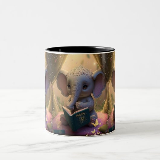 かわいいベビー読ゾウの本パーソナライズされただ ツートーンマグカップ (中央)