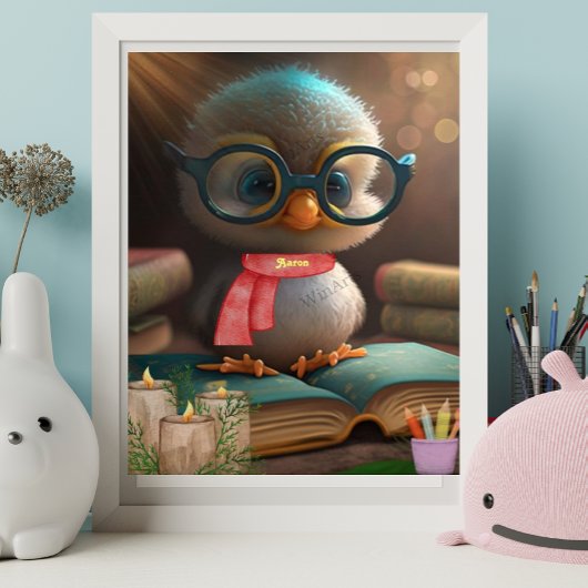 かわいいベビー読ダックの本アーパーソナライズされたト ポスター