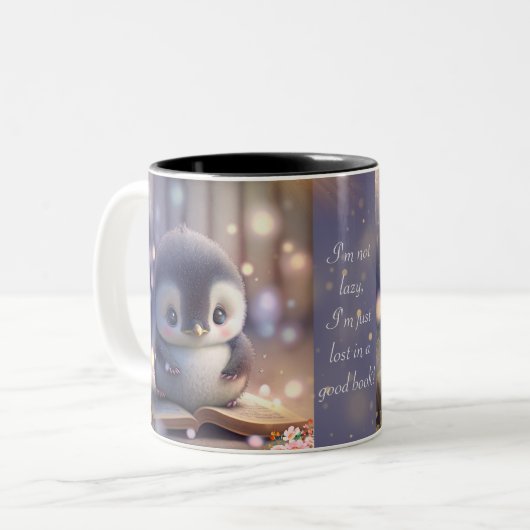 かわいいベビー読ペンギンの本おもしろい引用文カスタム ツートーンマグカップ (正面左)