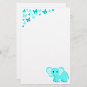 かわいいベビー象および蝶文房具 便箋 (正面/裏面)