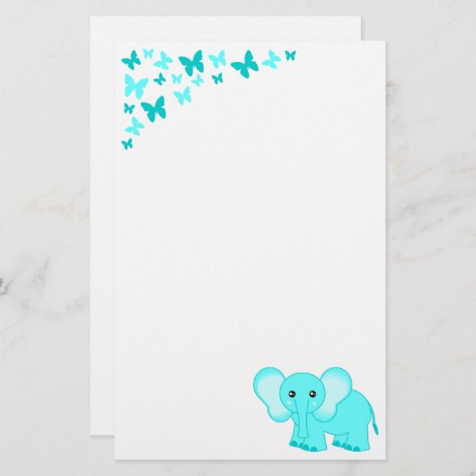 かわいいベビー象および蝶文房具 便箋 (正面/裏面)