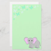 かわいいベビー象および蝶文房具 便箋 (正面/裏面)