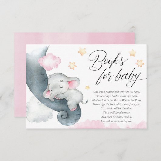 かわいいベビー象の女の子の赤ちゃんシャワー本ベビー エンクロージャーカード (正面/裏面)