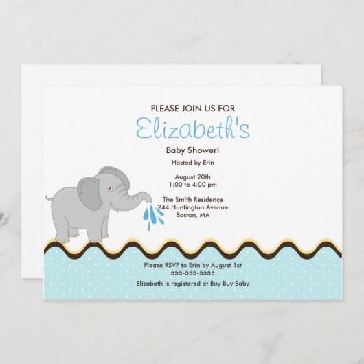 かわいいベビー象の男の子のベビーシャワーの招待状 招待状 (正面/裏面)