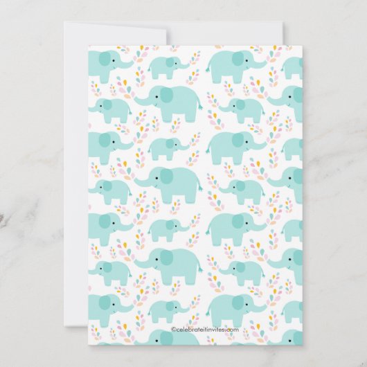 かわいいベビー象の男の子のベビーシャワー招待状 招待状 (裏面)