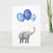 かわいいベビー象の誕生日の年齢カード(bliue) カード (正面)