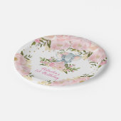 かわいいベビー象の赤面のピンクの花の女の子の誕生日 ペーパープレート (アングル)