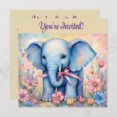 かわいいベビー象インザパステルガーデン 招待状 (正面/裏面)
