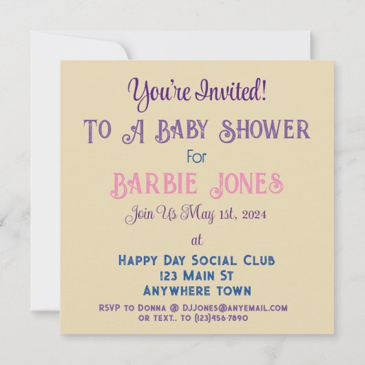 かわいいベビー象インザパステルガーデン 招待状 (裏面)