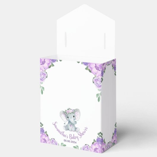かわいいベビー象ガールパープルフローラ紙プレート フェイバーボックス (オープン)