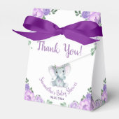 かわいいベビー象ガールパープルフローラ紙プレート フェイバーボックス (正面サイド)