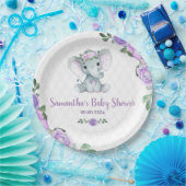 かわいいベビー象ガールパープルフローラ紙プレート ペーパープレート (パーティー)