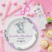 かわいいベビー象ガールパープルフローラ紙プレート ペーパープレート (パーティー)