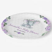 かわいいベビー象ガールパープルフローラ紙プレート ペーパープレート (アングル)