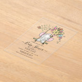 かわいいベビー象ガールフローラスイングベビーシャワー アクリル招待状 (レイダウン)