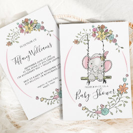 かわいいベビー象ガールフローラスイングベビーシャワー 招待状