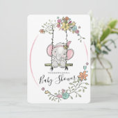 かわいいベビー象ガールフローラスイングベビーシャワー 招待状 (スタンド正面)