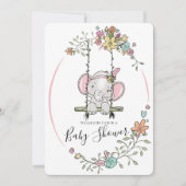 かわいいベビー象ガールフローラスイングベビーシャワー 招待状 (正面)