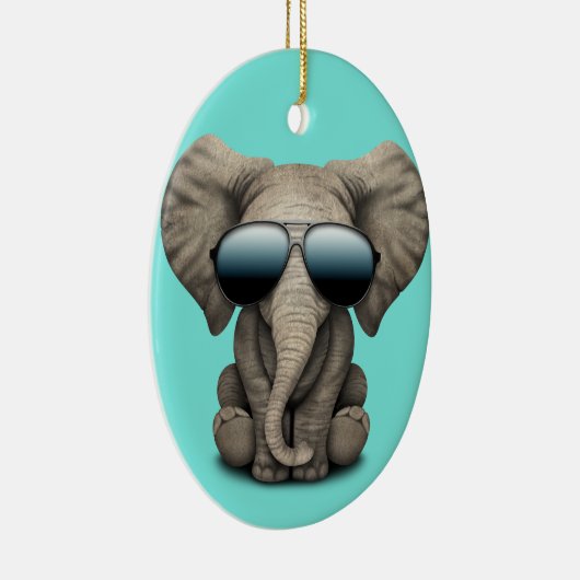 かわいいベビー象サングラスをかぶった象 セラミックオーナメント (右)