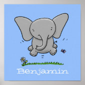 かわいいベビー象ジャンプ漫画イラストレーション ポスター (正面)