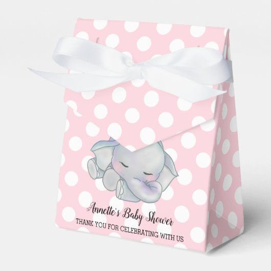 かわいいベビー象ピンク水玉模様赤ちゃんシャワー フェイバーボックス (正面サイド)