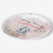 かわいいベビー象フローラピンク赤ちゃんシャワー ペーパープレート (アングル)