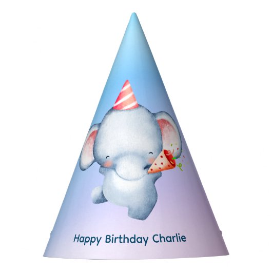 かわいいベビー象吹の紙吹雪、誕生日 パーティーハット (正面)