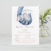 かわいいベビー象水玉模様ベビーシャワー 招待状 (スタンド正面)