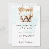 かわいいベビー象男女兼用双子ベビーシャワー 招待状 (正面)