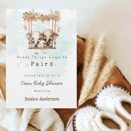 かわいいベビー象男女兼用双子ベビーシャワー 招待状