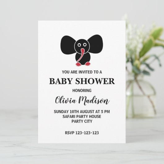 かわいいベビー象男女兼用赤ちゃんシャワー 招待状 (スタンド正面)
