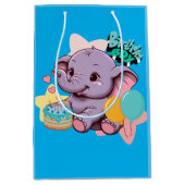 かわいいベビー象誕生日少年 ミディアムペーパーバッグ (正面)