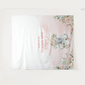 かわいいベビー象赤面フローラ金ゴールドベビーシャワー タペストリー (正面(横))