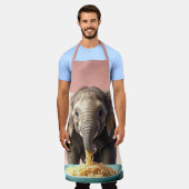 かわいいベビー象食べ象のスパゲッティ エプロン (着用した状態)