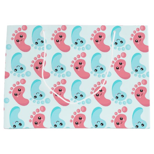 かわいいベビー足の性別によるパーティーバッグ ラージペーパーバッグ (正面)