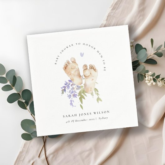 かわいいベビー足ブルーフローラボーイベビーシャワー スタンダードカクテルナプキン