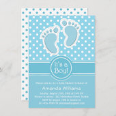かわいいベビー足ブルーホワイト – その男の子の赤ちゃんシャワー 招待状 (正面/裏面)