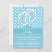 かわいいベビー足ブルーホワイト – その男の子の赤ちゃんシャワー 招待状 (正面)